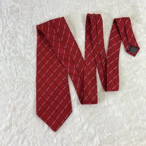 Kai Long Handmade 100% Silk Tie Red White Navy Geometric